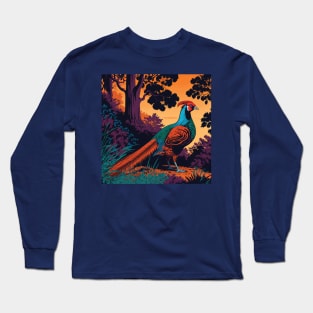 Crested Pheasant in Woodland Long Sleeve T-Shirt